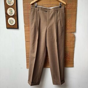 Vintage Wool Houndstooth Pants Pleated Cuffed Trousers